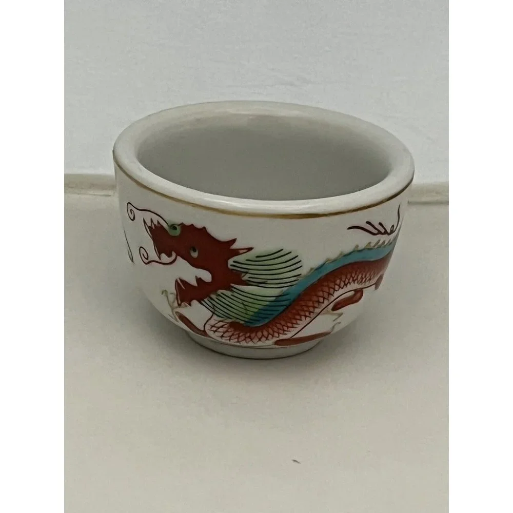 Made In Japan Painted Dragon Restaurant Ware Used Sake Cup Bowl - Picture 1 of 16